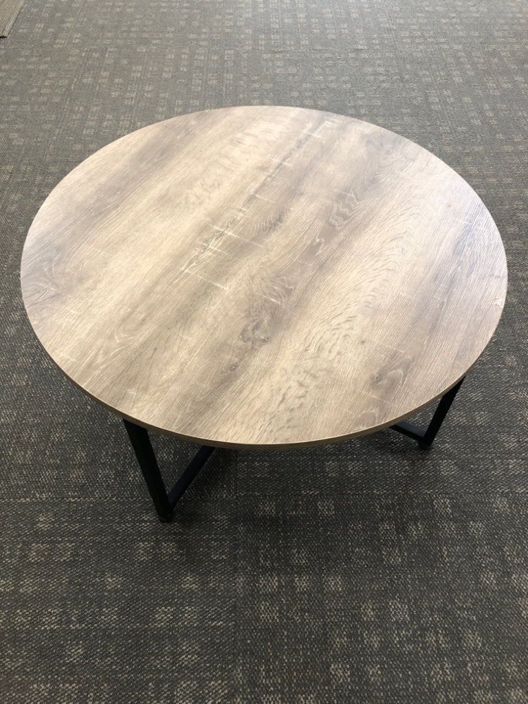 CIRCULAR WOODEN & METAL COFFEE TABLE.