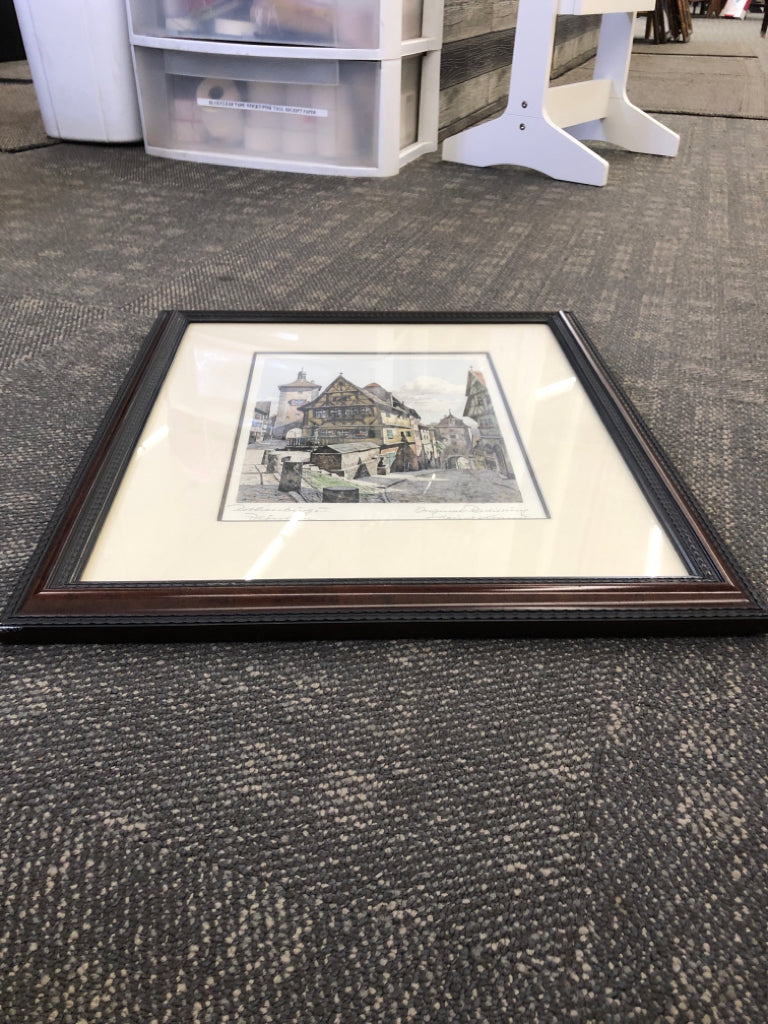 ROTHERBURG OB DER TAUBER BROWN WOOD FRAMED- SIGNED 21" X 18"