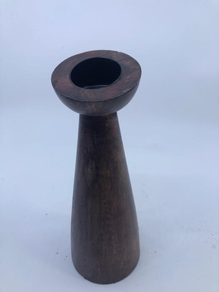 TALL TEA LIGHT CANDLE HOLDER DARK WOOD.