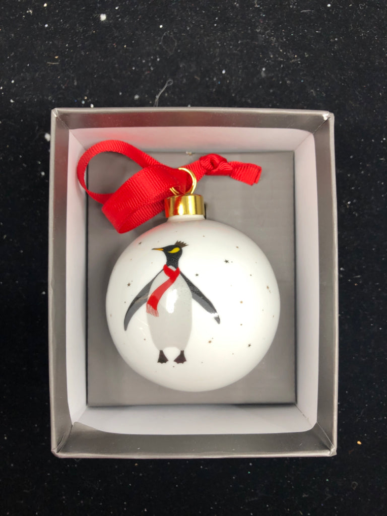 SARA MILLER PENGUIN ORNAMENT IN BOX.