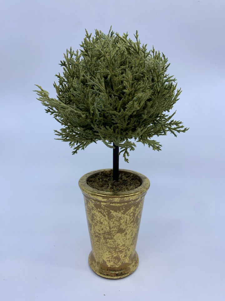 FAUX GOLD PLANTER W/ SMALL CIRCLE TREE.