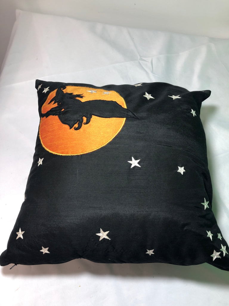 WITCH AND STARS BLACK PILLOW.