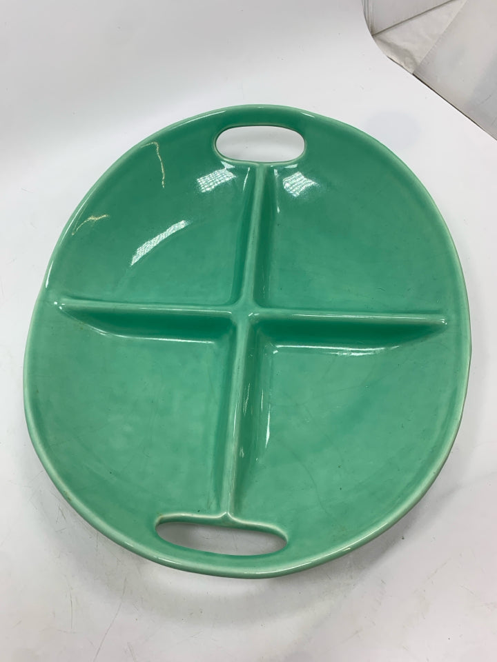 DIVIDED TEAL SERVING TRAY.