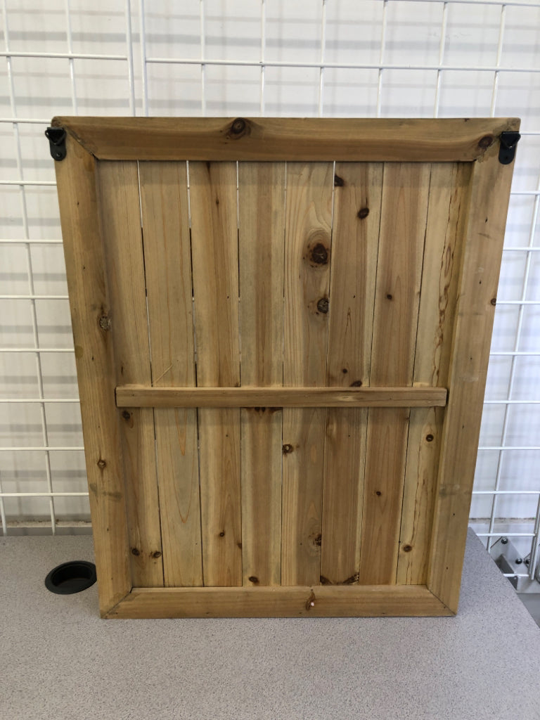 WOODEN CUBBIE  W/ LABEL BORDERS & DRAWER WALL HANGING.