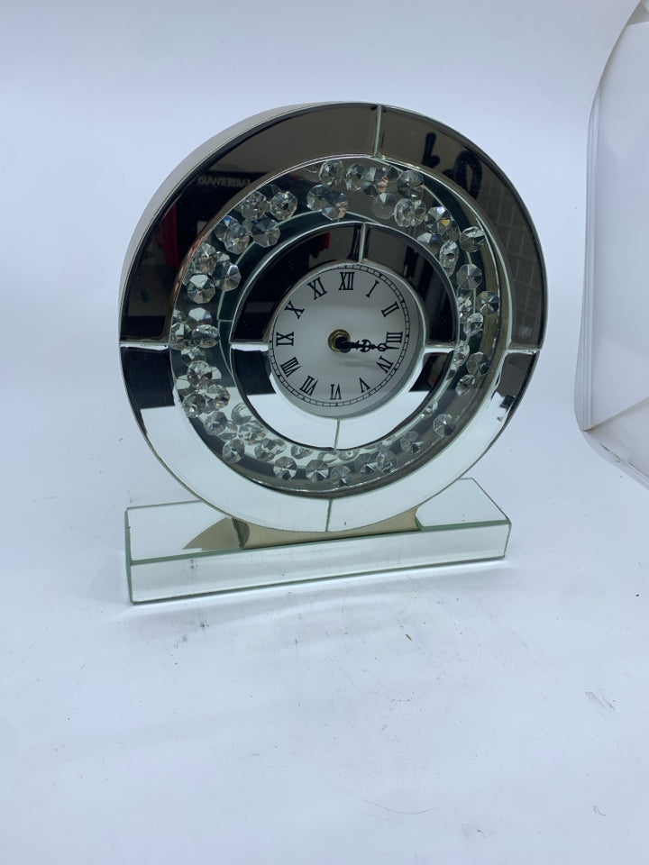MIRRORED W/ JEWELS CLOCK.