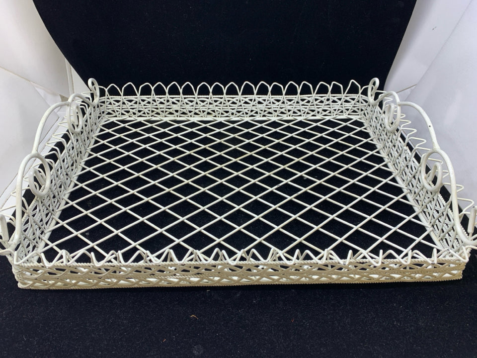 WHITE LARGE METAL TRAY W/ HANDLES.