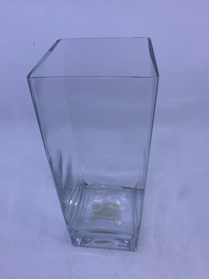 TALL SQUARE THICK GLASS VASE.