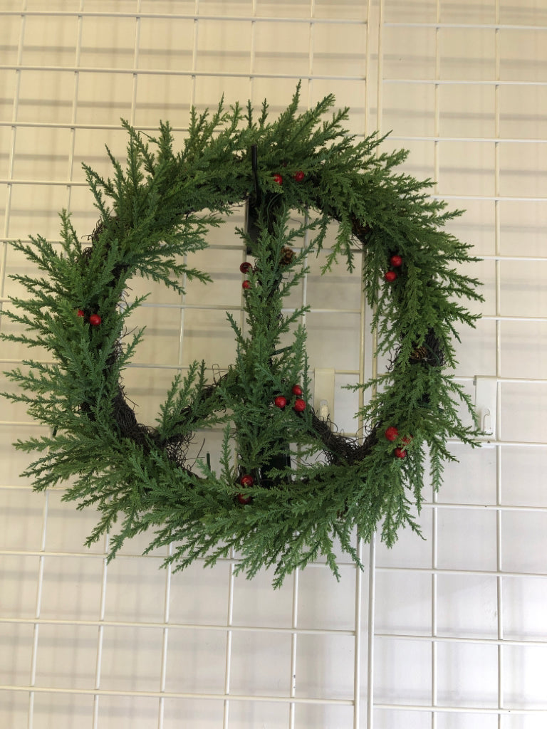 PEACE SIGN LIGHT UP WREATH W/BERRIES.