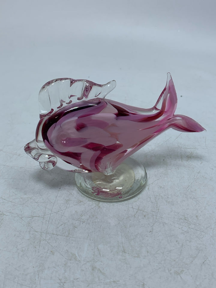 FOOTED BLOWN GLASS FISH 2 TONED PINK BERMUDA GLASS BLOWING STUDIO.