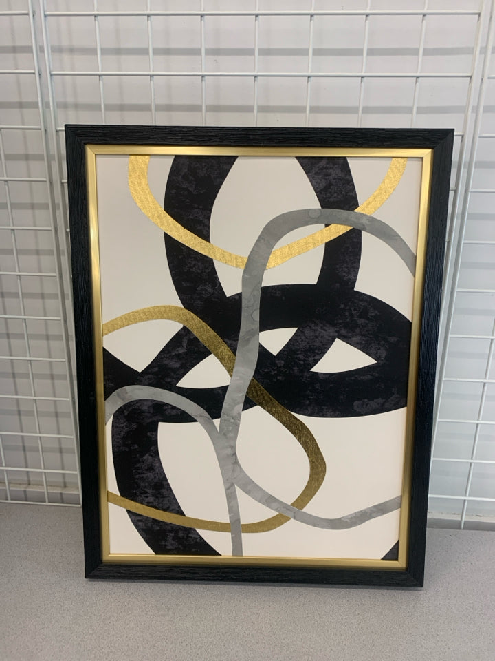BLACK & GOLD ABSTRACT FRAMED CANVAS.