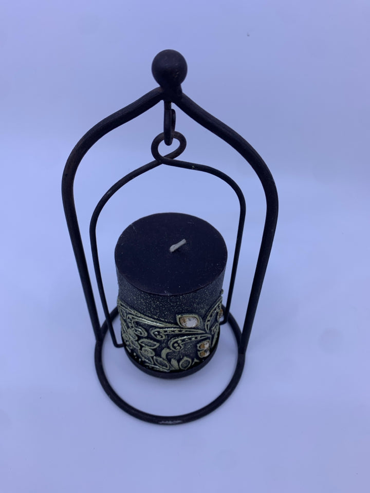 METAL STAND W SWINGING CANDLE HOLDER W DECOR CANDLE.