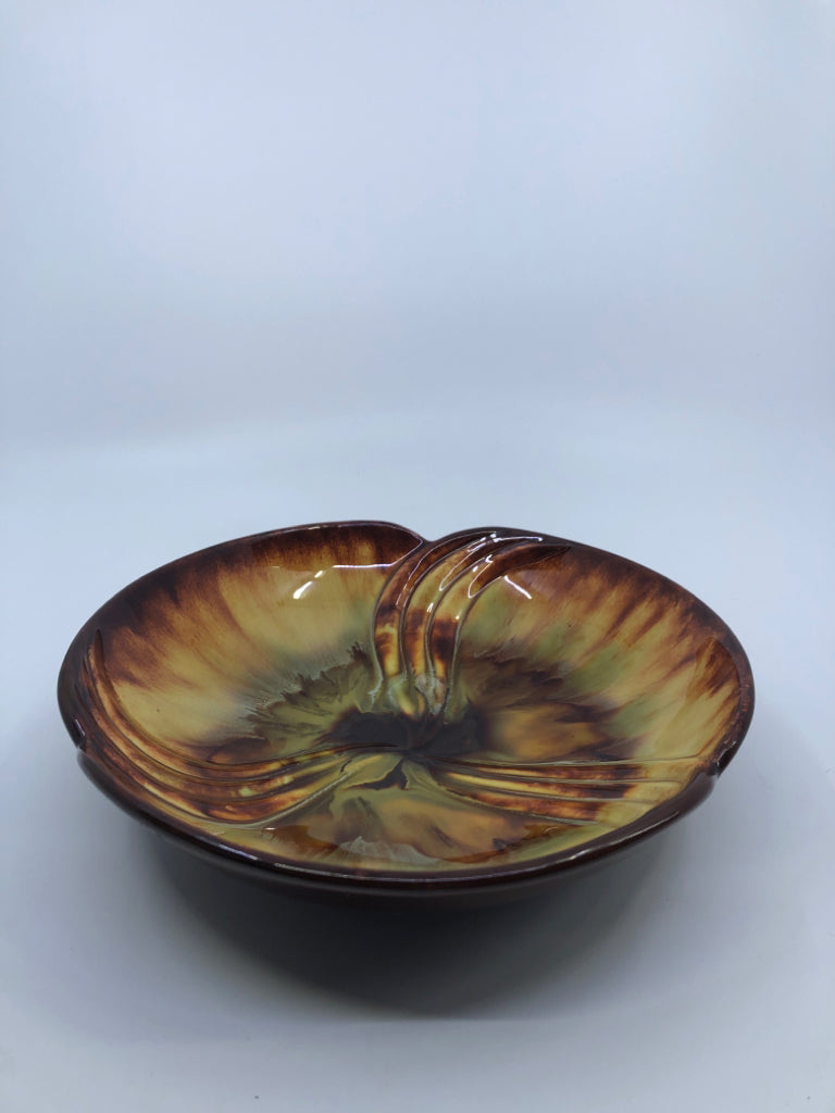 VTG BROWN YELLOW FLOWER BOWL.