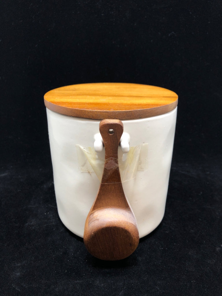 CERAMIC COFFEE CANISTER W/WOODEN SCOOPER.