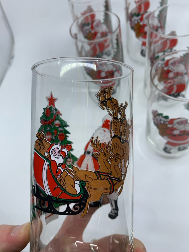 6 SANTA W TREE DRINKING GLASSES.