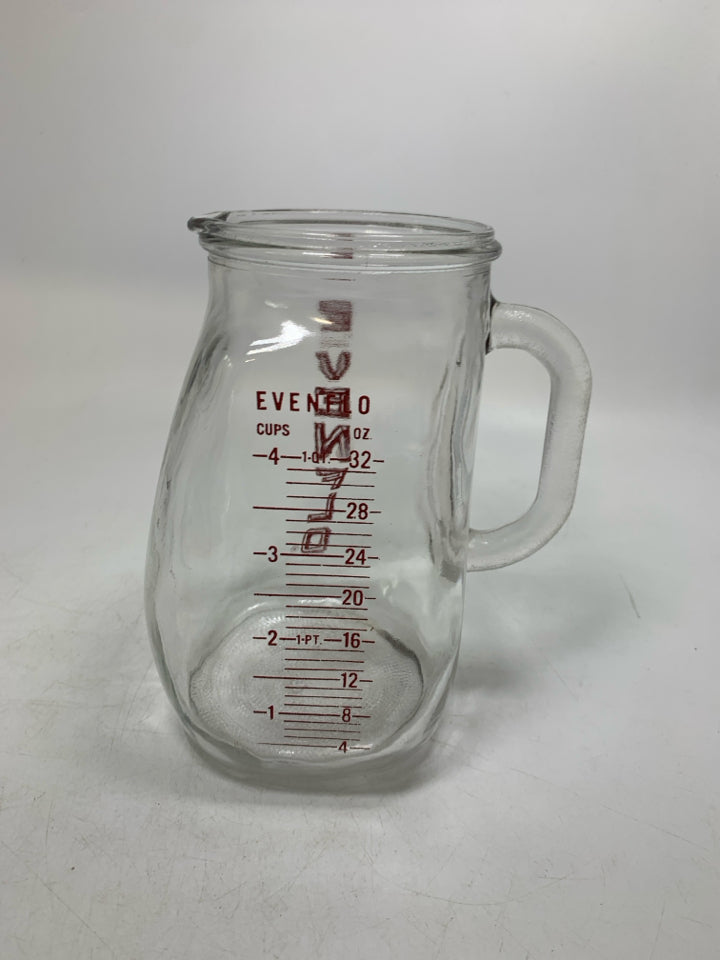 VTG EVENFLO GLASS MEASURING PITCHER 4 CUP 32 OZ.