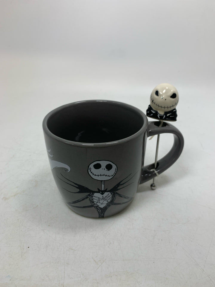 GREY SALLY LOOKING OUT WINDOW NIGHTMARE BEFORE CHRISTMAS MUG W/ STIRER.