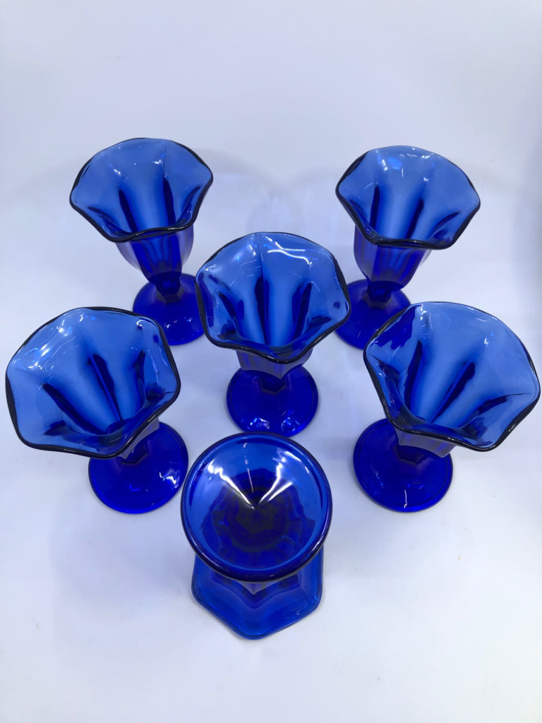 6 COBALT BLUE TALL GLASS SUNDAE CUPS.