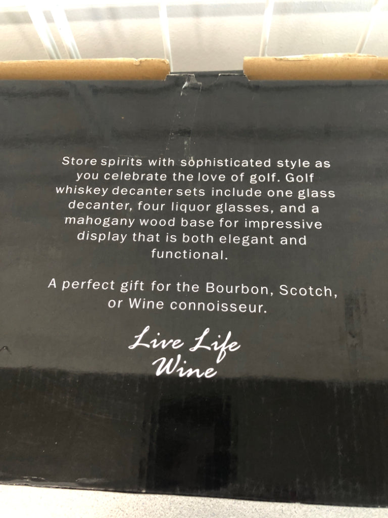 NIB GOLF CLUB DECANTER + 4 GLASSES-  THE WINE SAVANT.