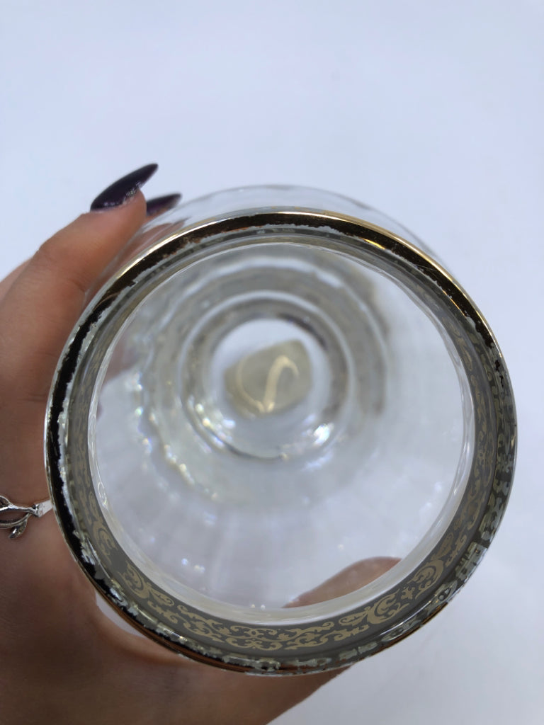 CLEAR LENOX VASE W/ GOLD BAND.