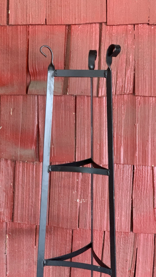 AMISH BLACK WROUGHT IRON POT RACK.