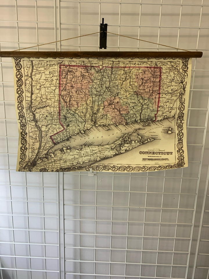 MAP OF CONNECTICUT WALL HANGING.