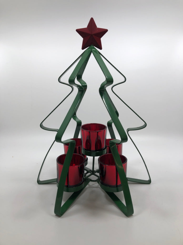 METAL CHRISTMAS TREE VOTIVE CANDLE HOLDER.