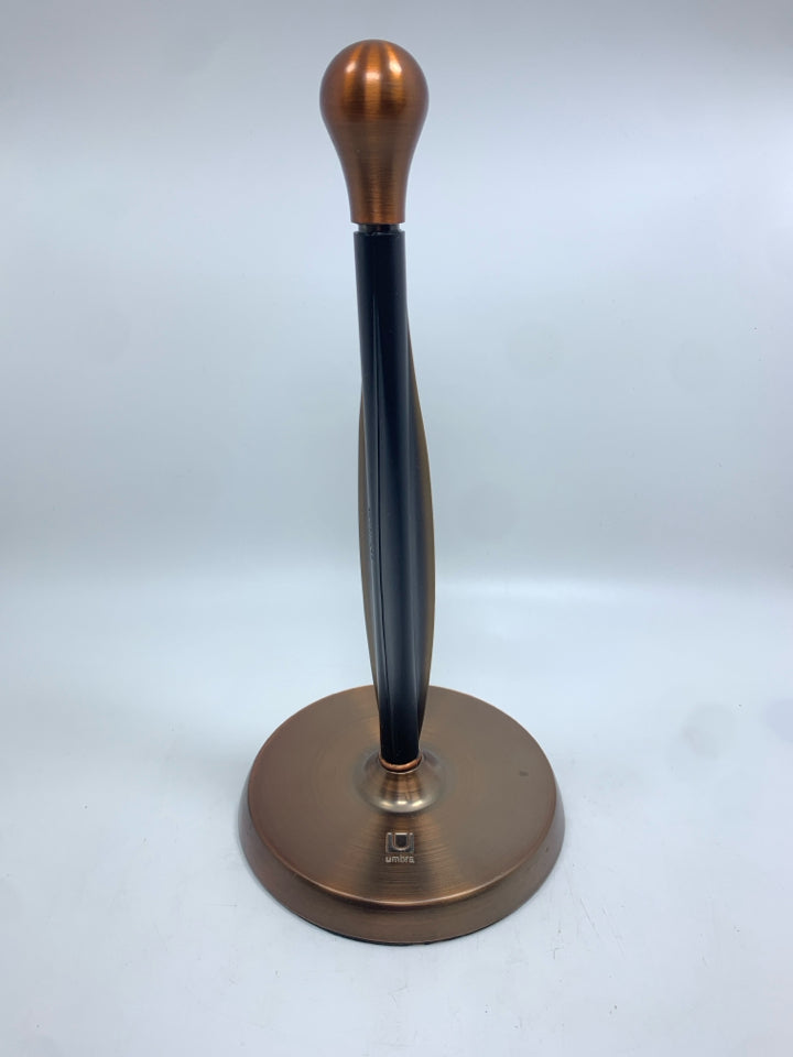 BRONZE AND BLACK PLASTIC PAPER TOWEL HOLDER.