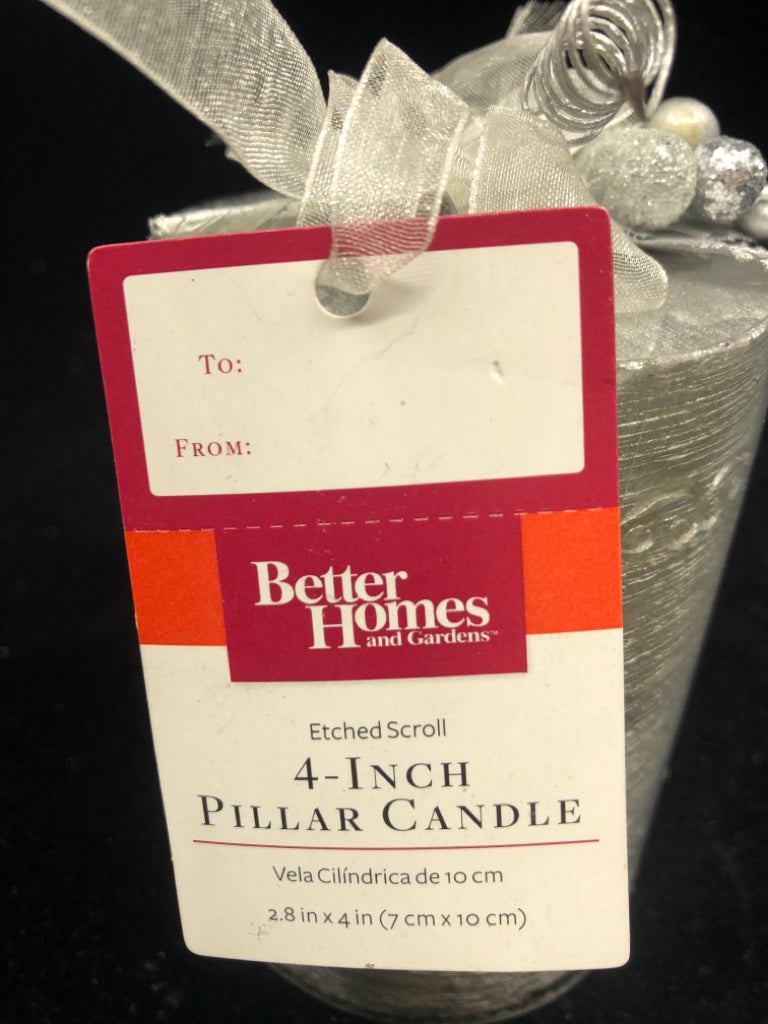 NEW SILVER PILLAR CANDLE.