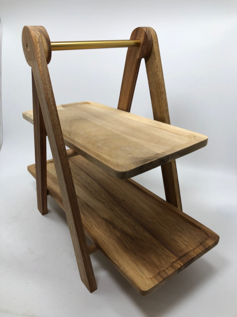 3PC  WOOD TIERED APP TRAY.