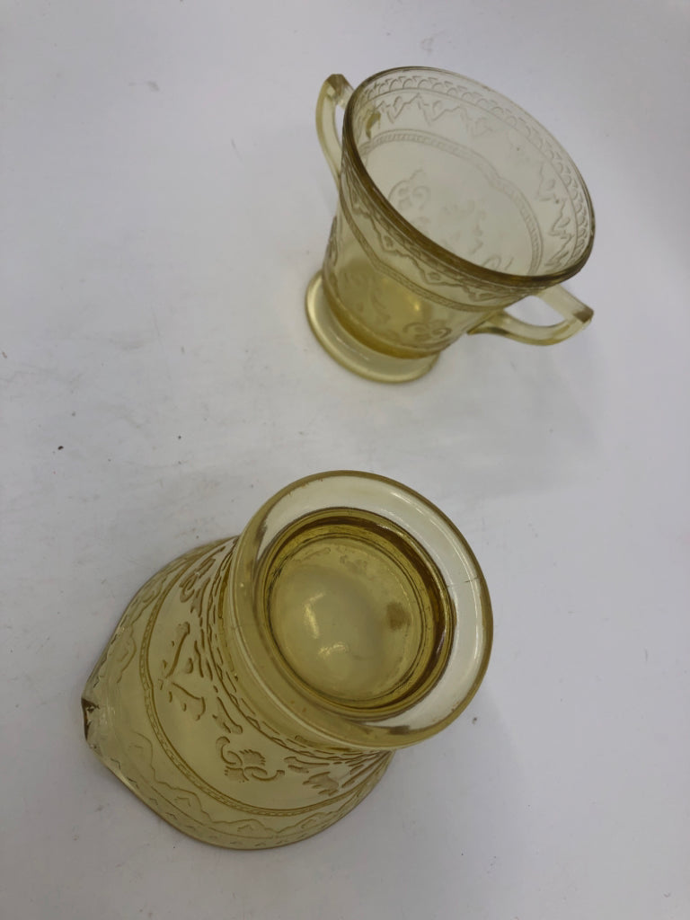 VTG YELLOW ETCHED SUGAR AND CREAMER.