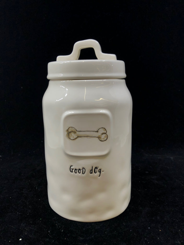 RAE DUNN "GOOD DOG" WITH BONE CANISTER.