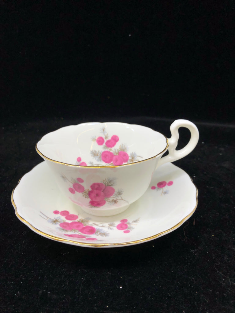 VTG PINK FLORAL W GOLD RIM ACCENTS TEACUP AND SAUCER- RADFORDS.