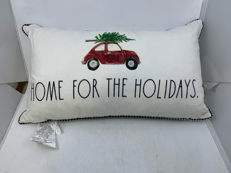 NEW HOME FOR THE HOLIDAYS RAE DUNN PILLOW W/ RED BEETLE.