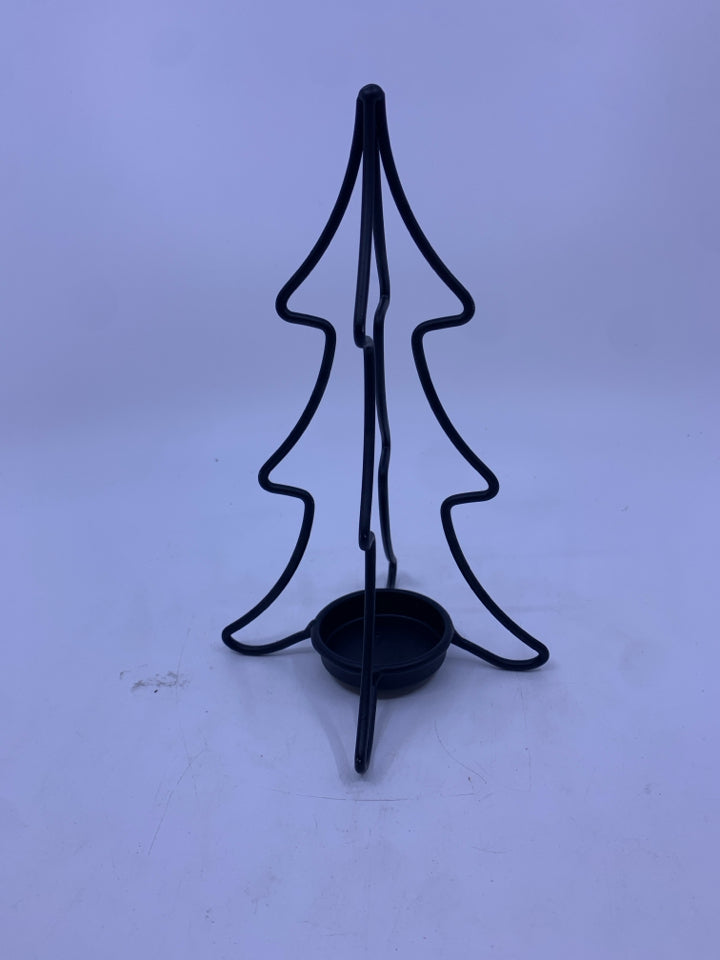 BLACK METAL TREE TEA LIGHT HOLDER.