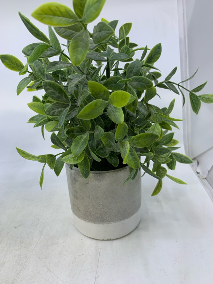 LEAVES IN GREY/WHITE PLANTER.