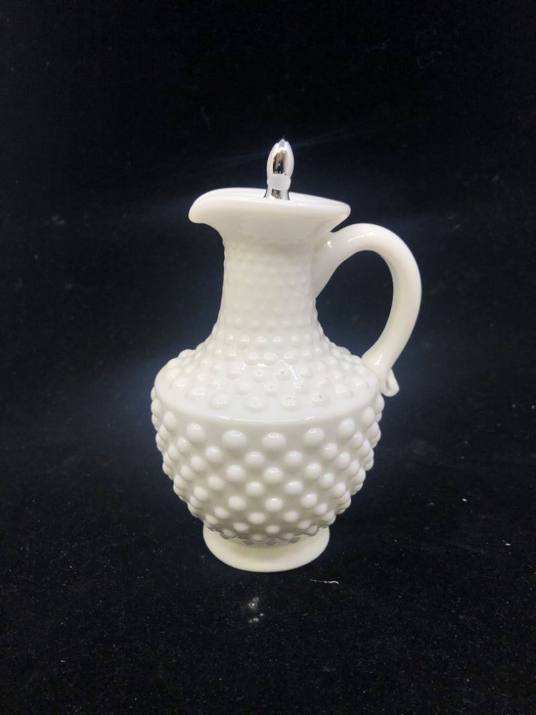 VTG HOBNAIL MILK GLASS EMPTY OIL DISPENSER W/ METAL CORK.