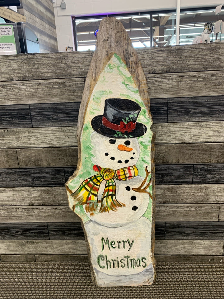 SNOWMAN WOOD SLAB WALL HANGING.