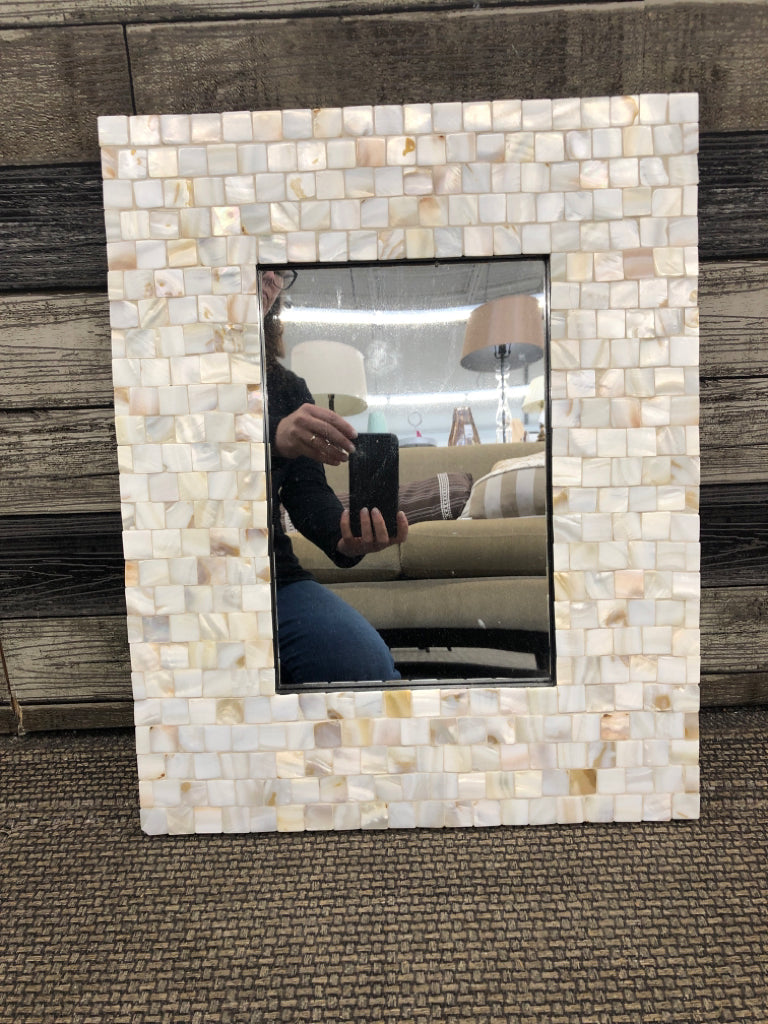 MOTHER OF PEARL FRAMED MIRROR.