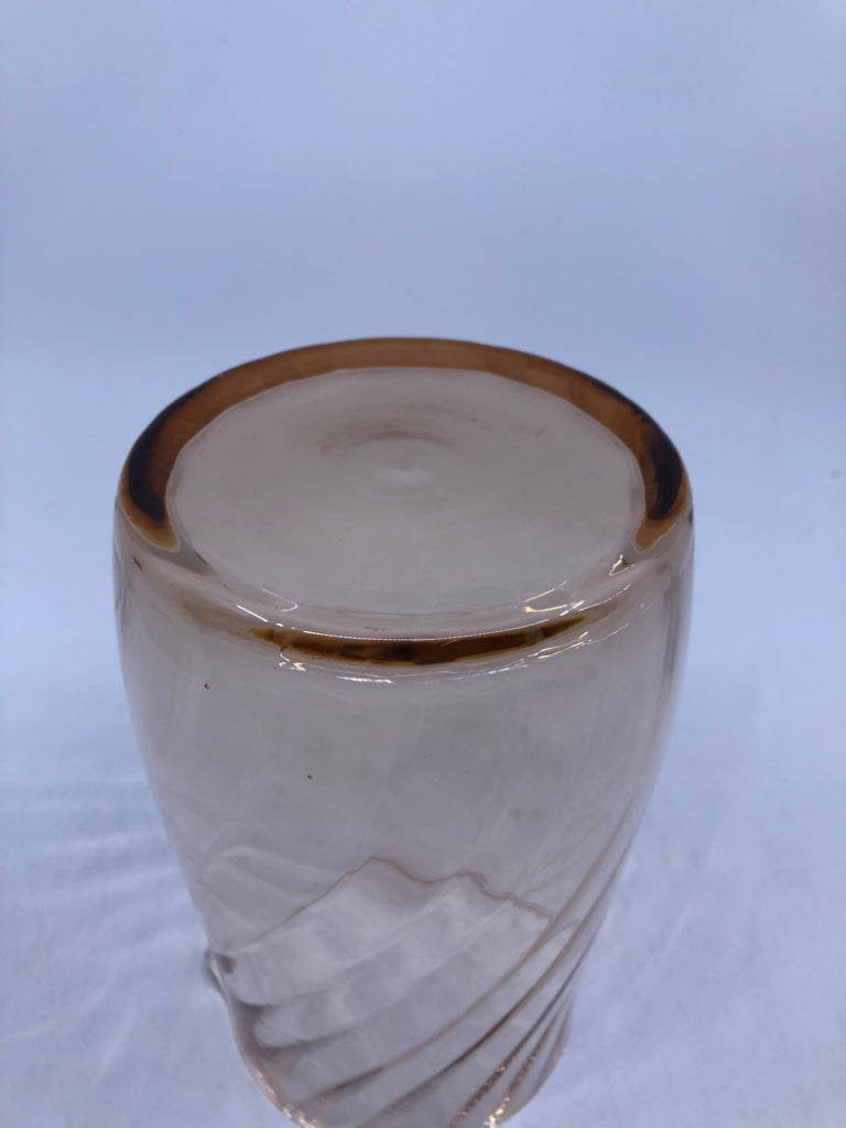 ORANGE TINT COCKTAIL PITCHER W/ NO HANDLE SWIRL RIBBED.