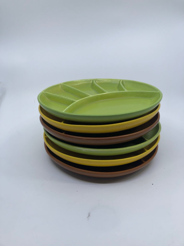 6 VTG FONDUE DIVIDED PLATES.