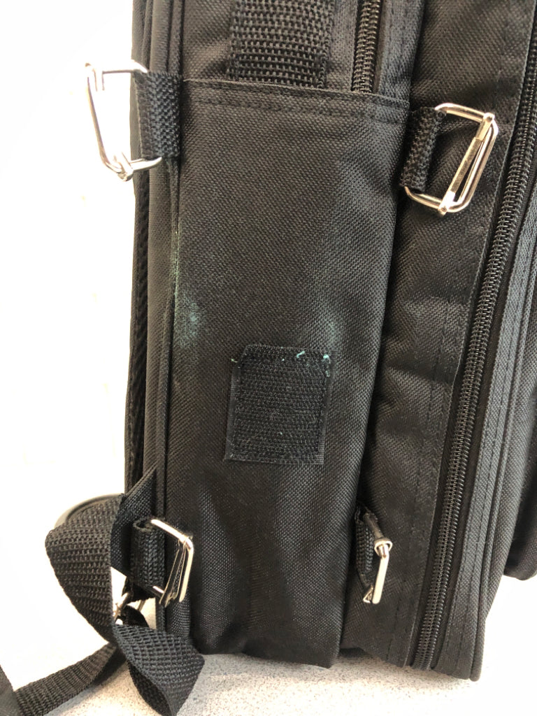 BLACK BACKPACK W/PICNIC UTENSILS, PLATES, CUPS.