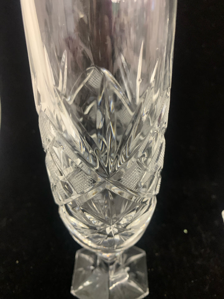 4 CUT GLASS CHAMPAGNE GLASSES.