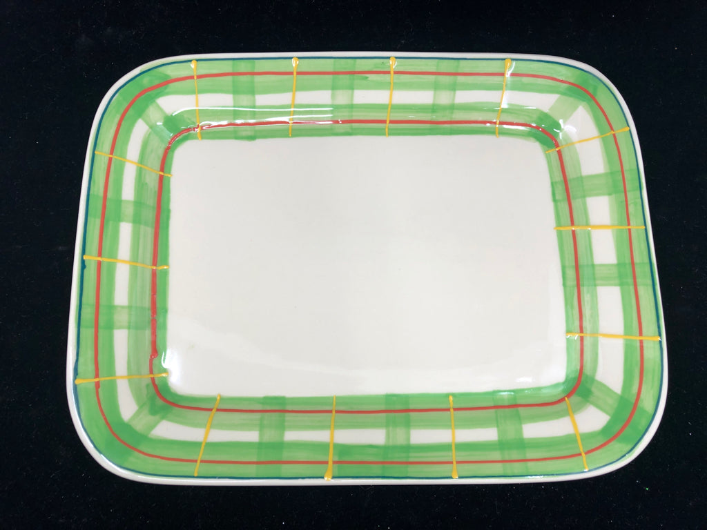 RECTANGLE SERVING PLATTER W GREEN YELLOW AND RED DETAIL.