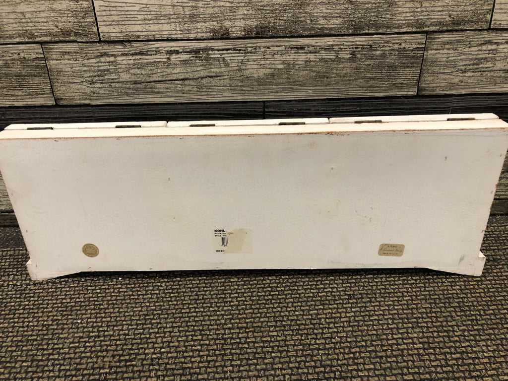 WHITE FARMHOUSE STYLE DIVIDED ORGANIZER W CHALK BOARD.