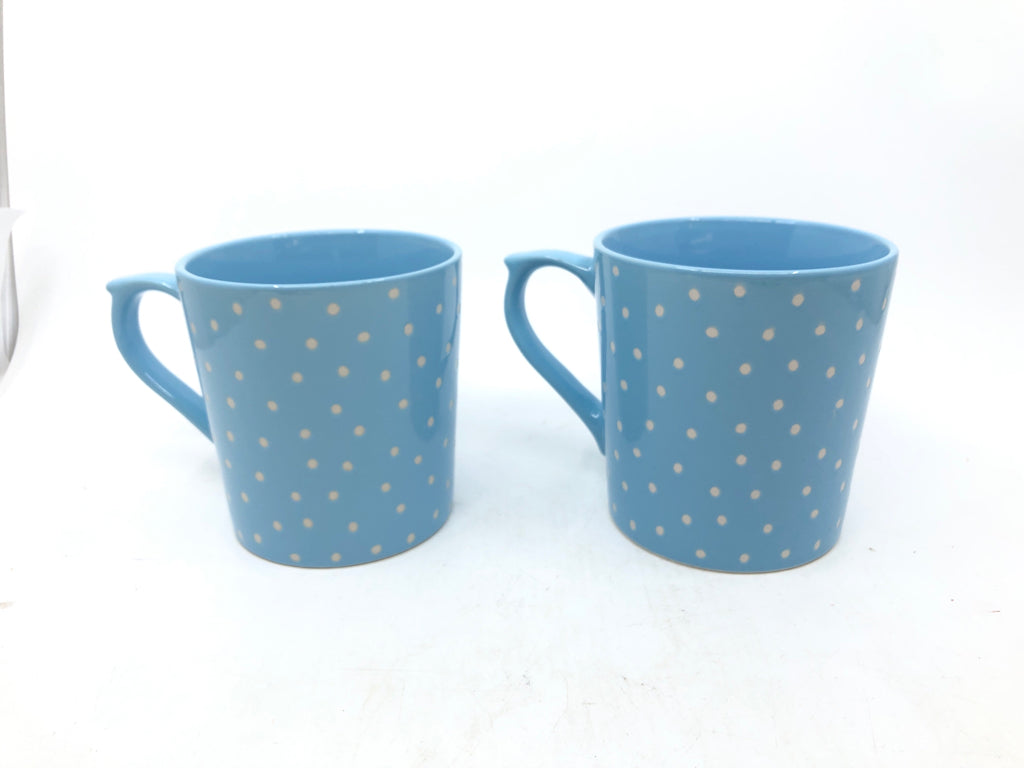 2 BLUE AND WHITE MUGS.