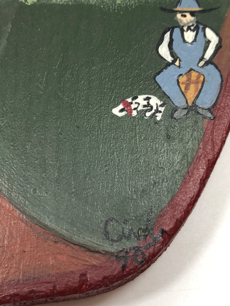 PRIMITIVE APPLE W/PAINTED BARN/FARM WALL HANGING.
