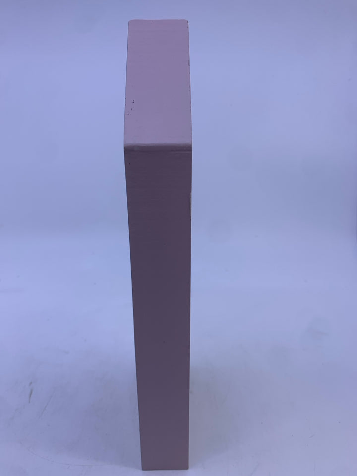 TALL WOOD HOUSE W PINK SIDES.