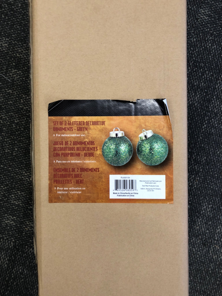 2 NIB GLITTER DECORATIVE ORNAMENTS.