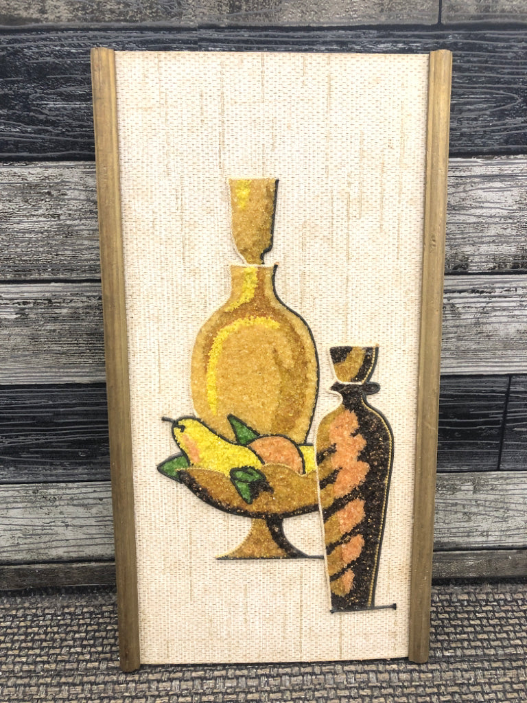 VTG FRUIT + DECANTER BEADWORK WALL HANGING.