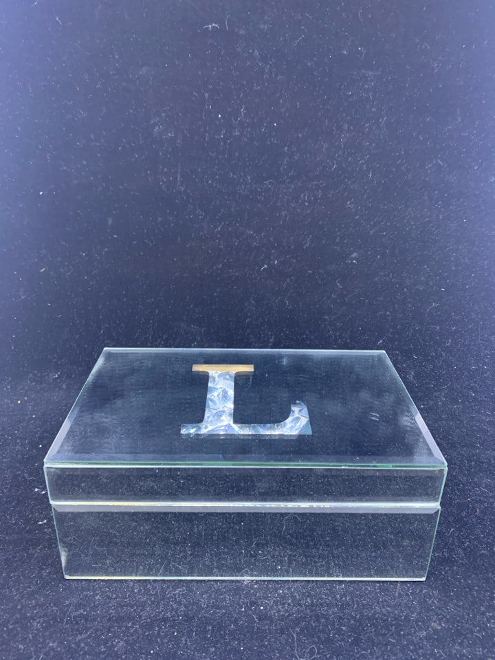 GLASS MIRRORED "L" JEWELRY BOX.